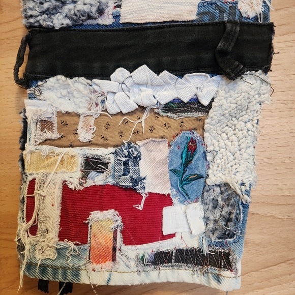 ARTIST UPCYCLED PATCHWORK STREETWEAR QUIXOTICA DENIM JEANS ONE-OF-A-KIND 32/33 - Picture 3 of 16